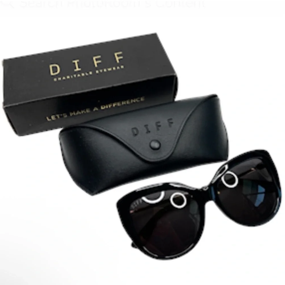DIFF Eyewear NEW Avery Black Cat Eye Sunglasses NEW In Case And Box